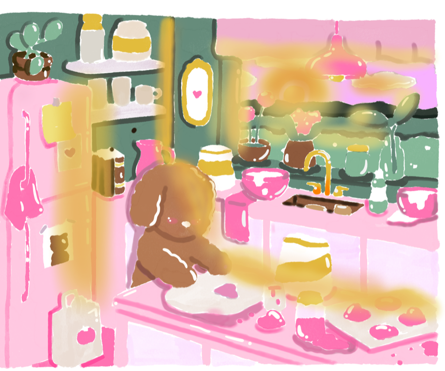 Digital painting of a kitchen scene